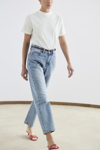 Washed High-Waisted Jeans Light Blue