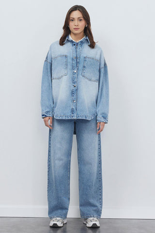 Washed Palazzo Trousers Light Blue