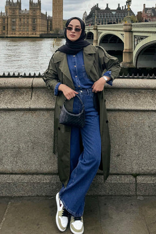 Washed Palazzo Trousers Navy Blue