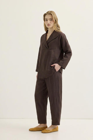 Wide Collar Tunic & Pants Set Dark Brown