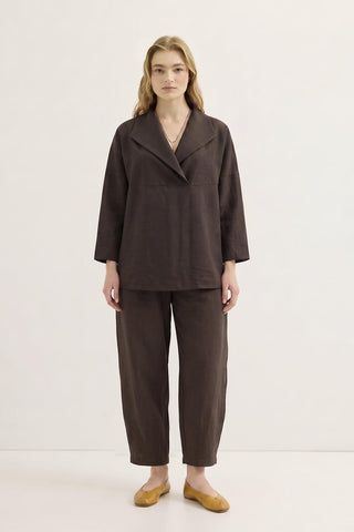 Wide Collar Tunic & Pants Set Dark Brown
