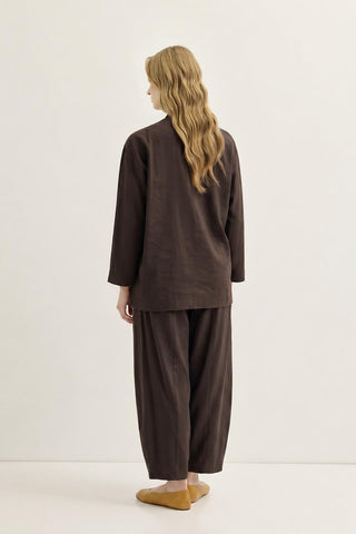 Wide Collar Tunic & Pants Set Dark Brown