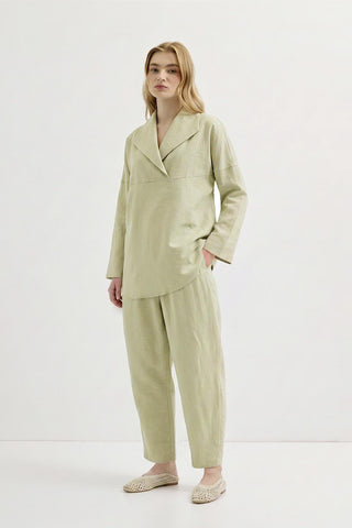 Wide Collar Tunic & Pants Set Light Green