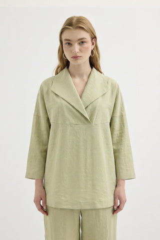 Wide Collar Tunic & Pants Set Light Green