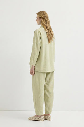 Wide Collar Tunic & Pants Set Light Green