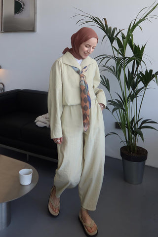 Wide Collar Tunic & Pants Set Light Green