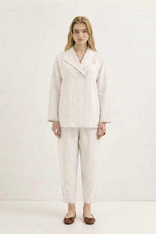 Wide Collar Tunic & Pants Set White
