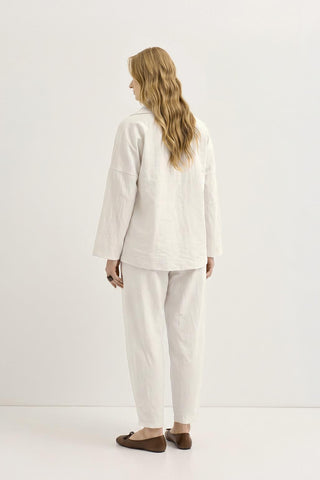 Wide Collar Tunic & Pants Set White