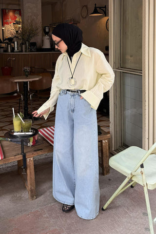 Wide Leg Denim Trousers Light Blue