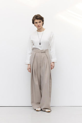 Wide Pleated Trousers Beige