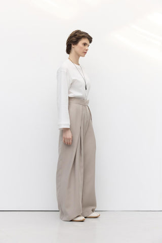 Wide Pleated Trousers Beige