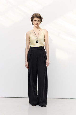 Wide Pleated Trousers Black