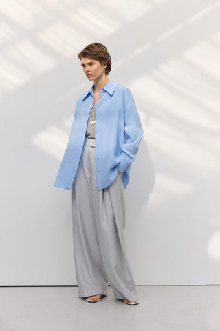 Wide Pleated Trousers Light Grey