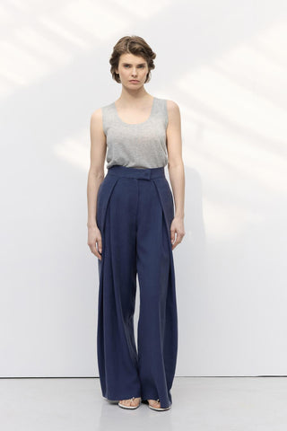 Wide Pleated Trousers Navy