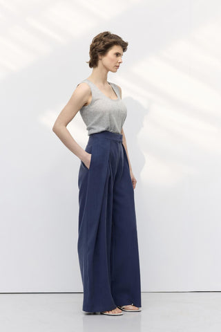 Wide Pleated Trousers Navy