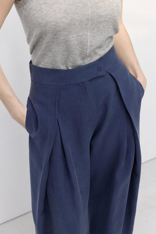 Wide Pleated Trousers Navy