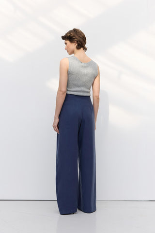 Wide Pleated Trousers Navy
