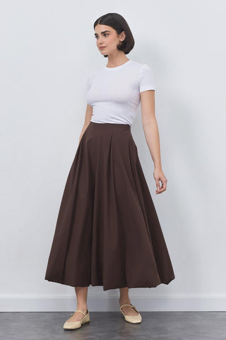 Wola Poplin Balloon Skirt Chocolate Brown