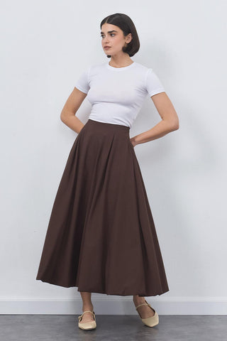 Wola Poplin Balloon Skirt Chocolate Brown