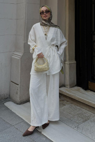 Wrap Modal Shirt and Trousers Set Ecru