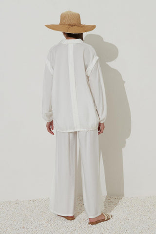 Collar Detailed Linen Trouser Set Ecru