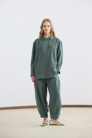 Collar Detail Tencel Tunic Trousers Set Anthracite