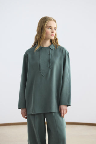 Collar Detail Tencel Tunic Trousers Set Anthracite