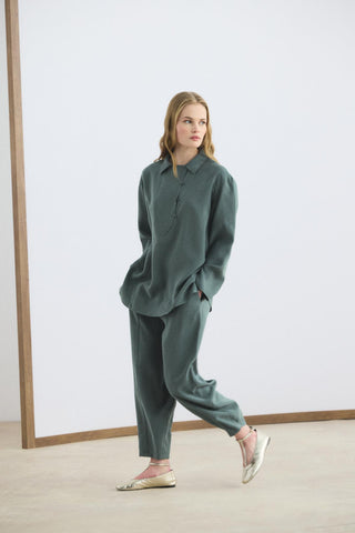 Collar Detail Tencel Tunic Trousers Set Anthracite