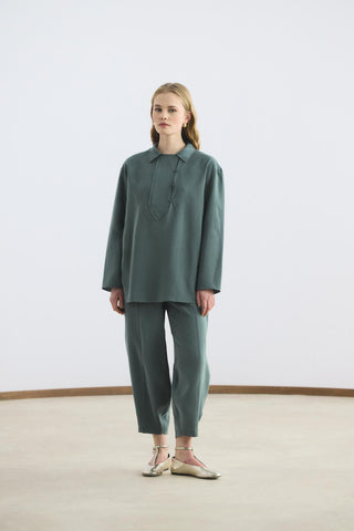 Collar Detail Tencel Tunic Trousers Set Anthracite