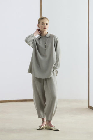 Collar Detail Tencel Tunic Trousers Set Stone