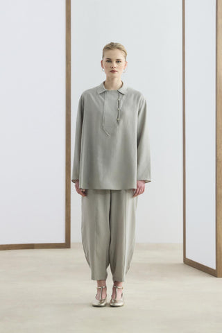 Collar Detail Tencel Tunic Trousers Set Stone