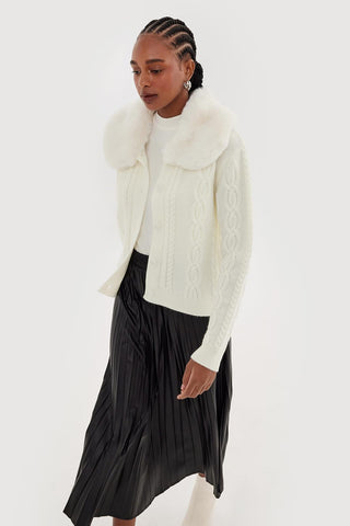 Fur Collar Knit Cardigan Ecru