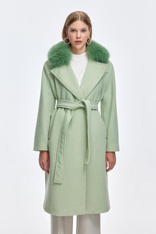 Fur Collar Cashmere Coat Mint