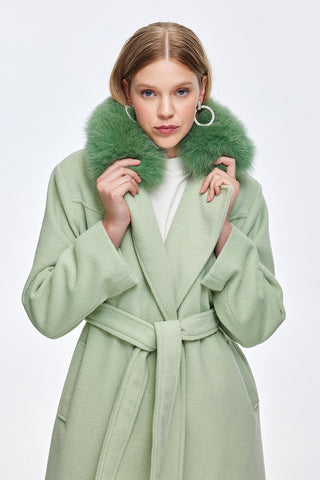 Fur Collar Cashmere Coat Mint
