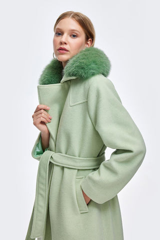 Fur Collar Cashmere Coat Mint