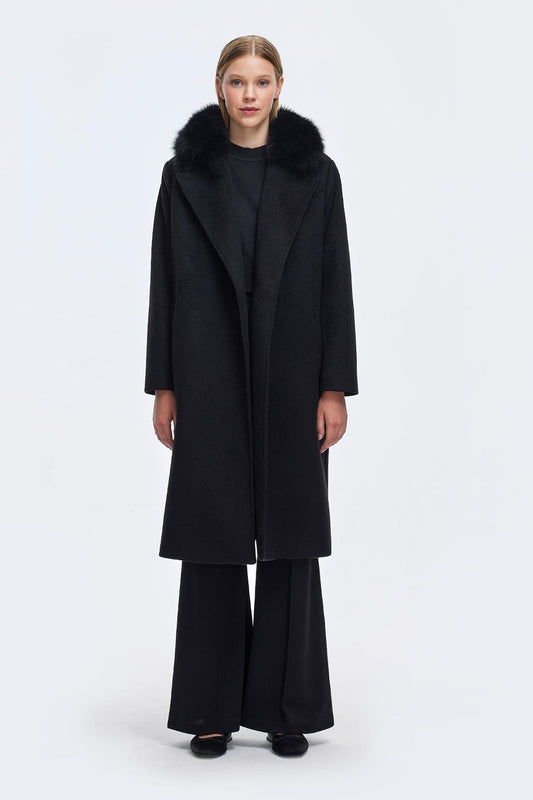 Fur Collar Cashmere Coat Black