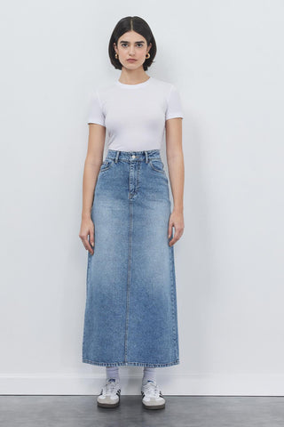 Washable Denim Pencil Skirt Light Blue