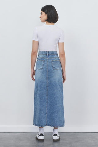 Washable Denim Pencil Skirt Light Blue