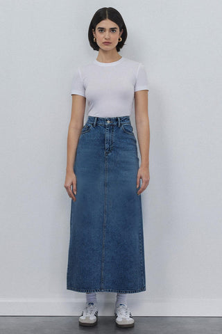 Washable Denim Pencil Skirt Medium Blue