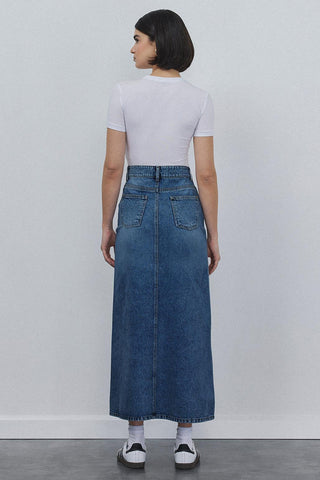 Washable Denim Pencil Skirt Medium Blue
