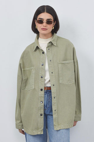 Washed Gabardine Jacket Khaki Green