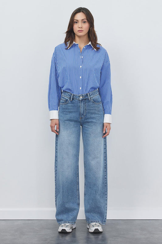 Washed Palazzo Trousers Light Blue