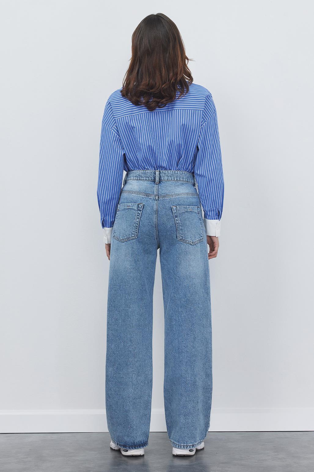 Washed Palazzo Trousers Light Blue