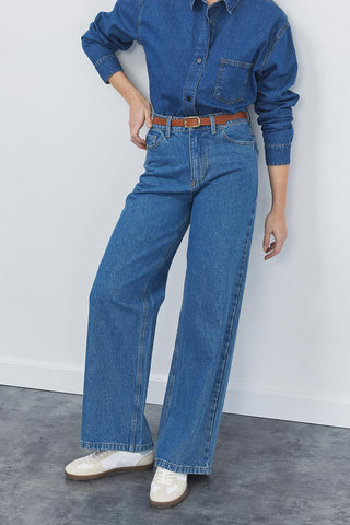 Washed Palazzo Trousers Navy Blue