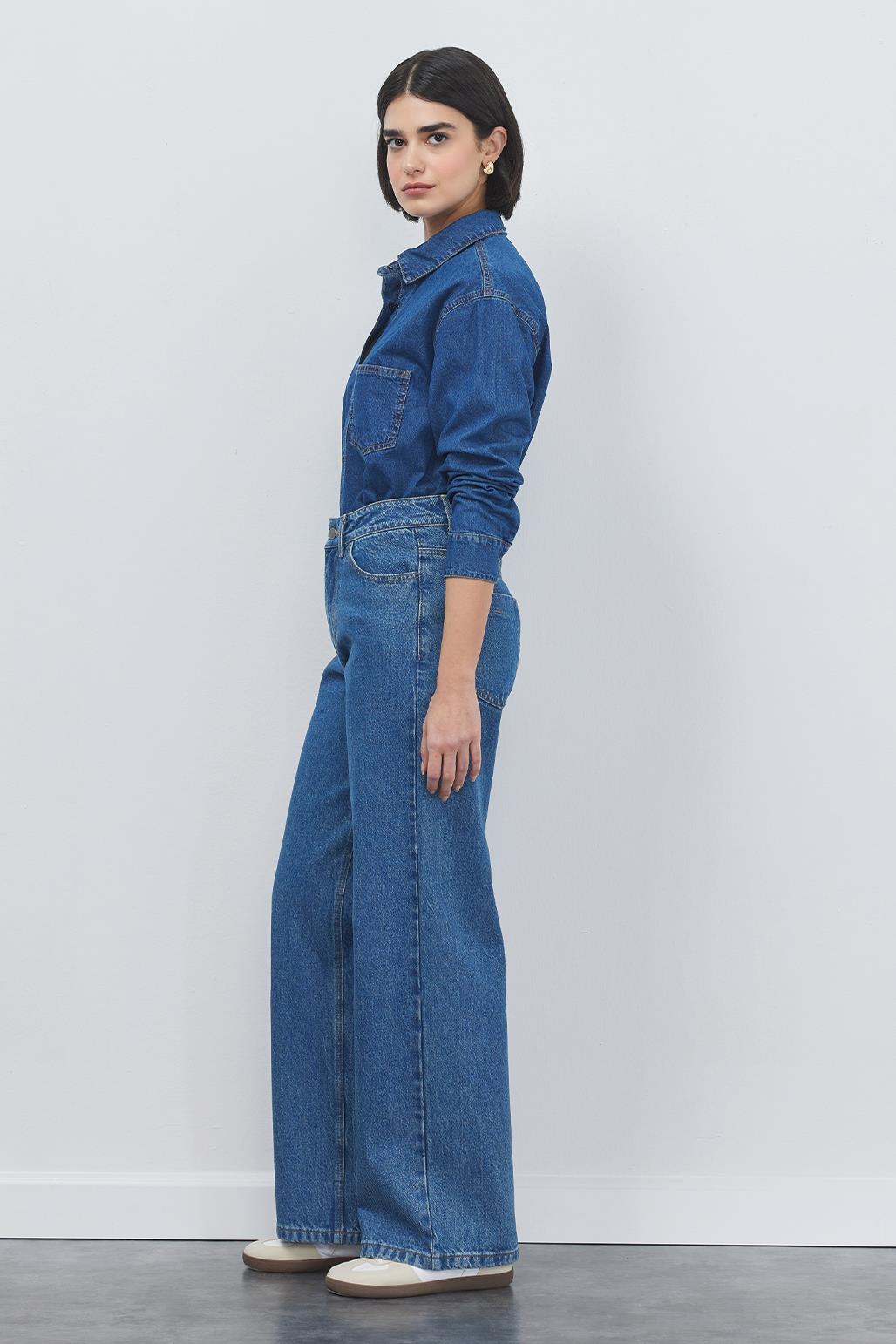 Washed Palazzo Trousers Light Navy Blue