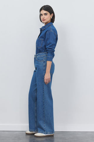 Washed Palazzo Trousers Navy Blue