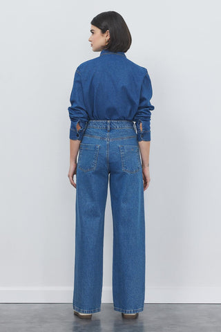 Washed Palazzo Trousers Navy Blue