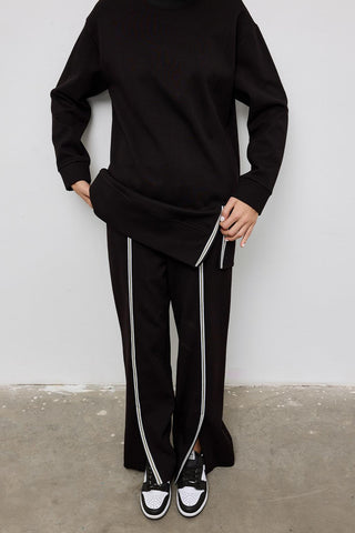 Knit Blouse and Slit Trousers Set Black