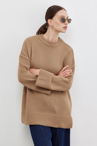 Slit Knitwear Sweater Camel