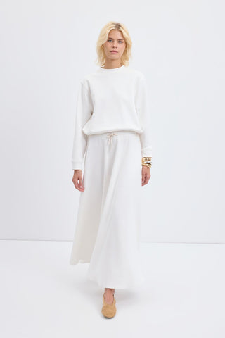 High Waist Tie Waist Flared Skirt Ecru